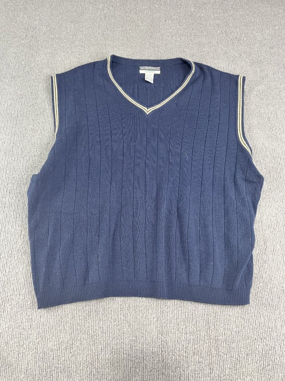 Munsingwear Mens XXL Navy Ribbed Knit Sleeveless Sweater Vest